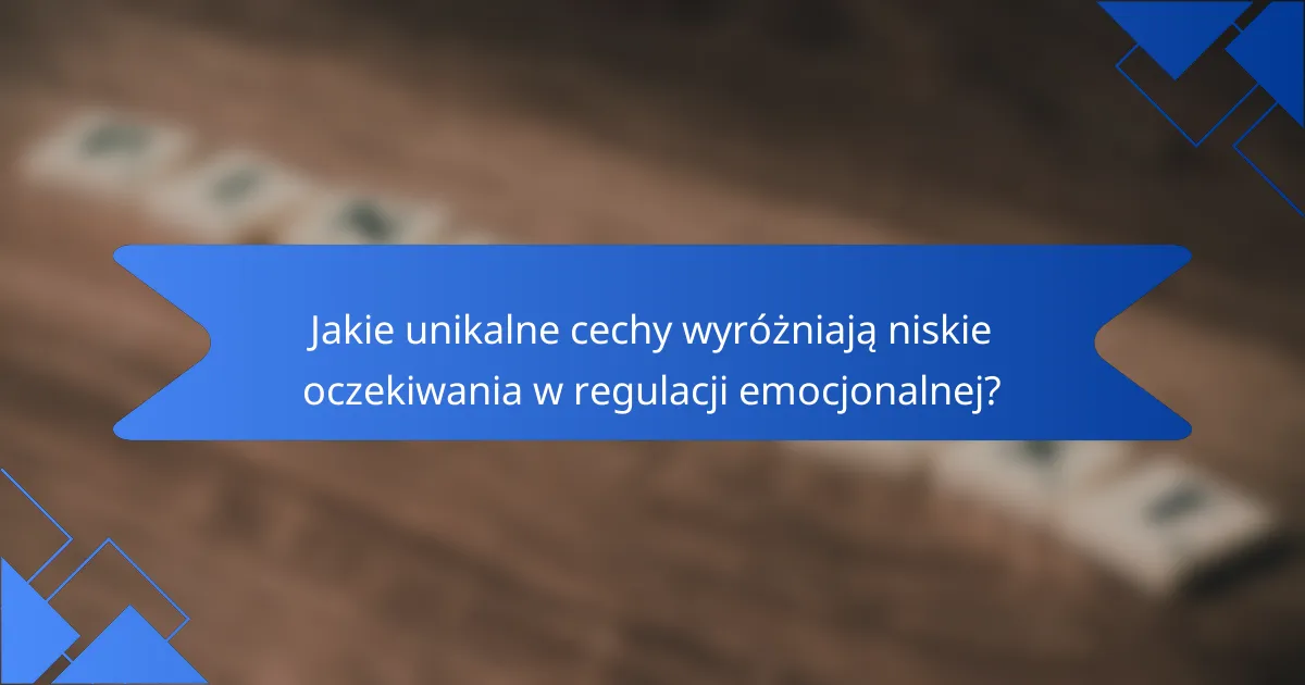 Jakie unikalne cechy wyróżniają niskie oczekiwania w regulacji emocjonalnej?